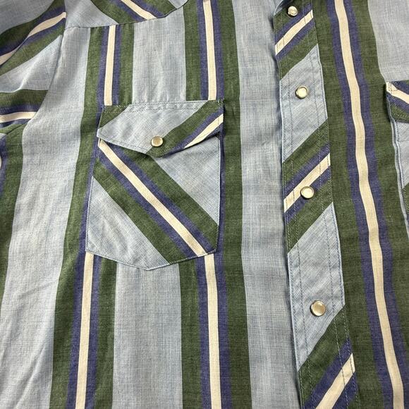 Vintage Wrangler Western Pearl Snap Shirt Mens XLT Tall Vertical Striped Green - Picture 12 of 14